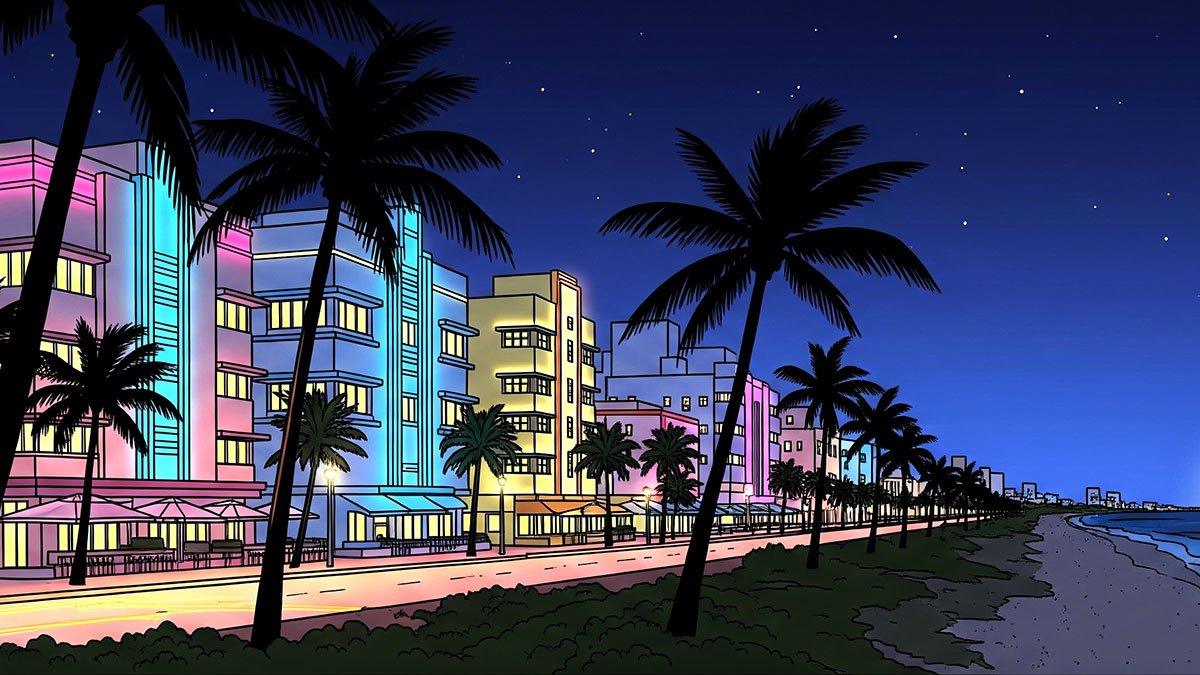 Miami South Beach Ocean Drive by night