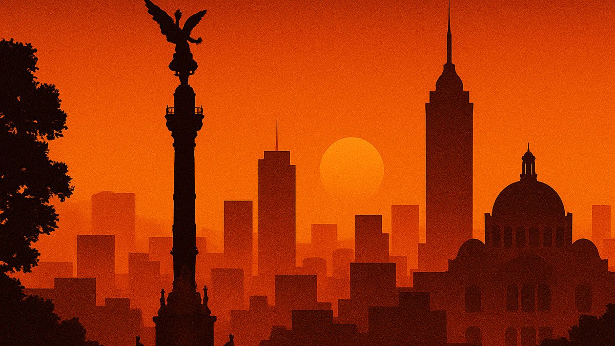 Illustration of Mexico city at sunset