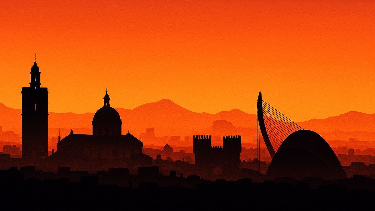 illustration of Valencia by night