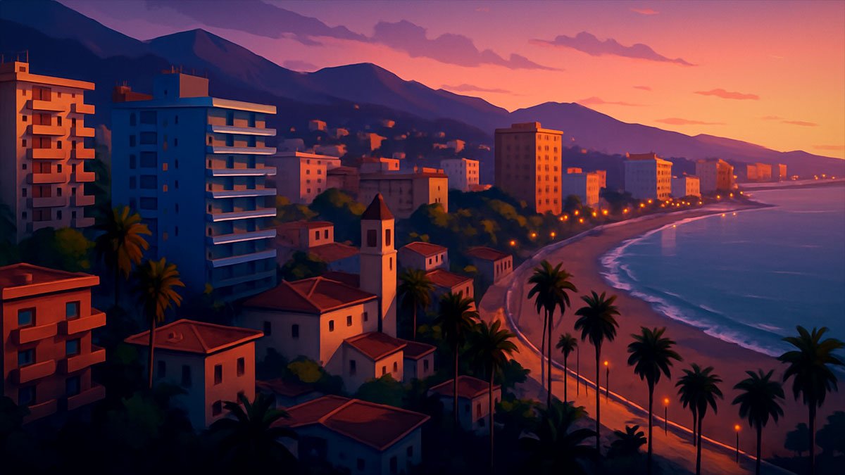 Torremolinos illustration with evening light