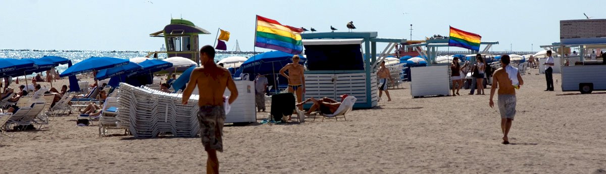Miami SoBe gay beach 12th st rainbow flags
