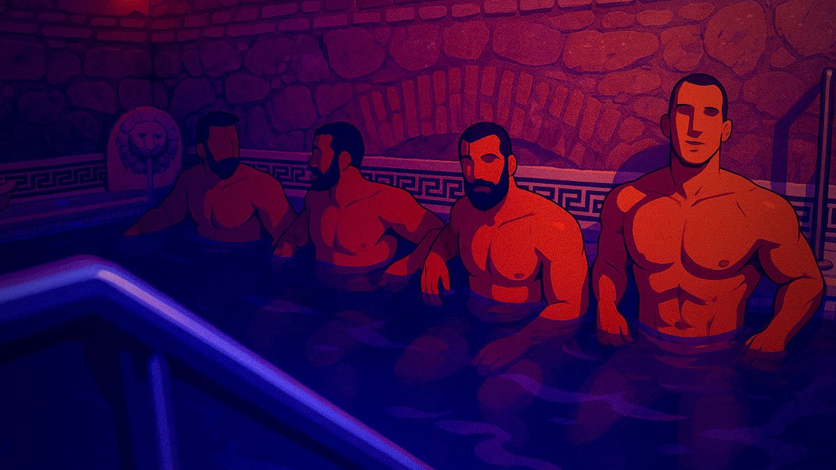 Apollion Gay Sauna Rome guys in pool