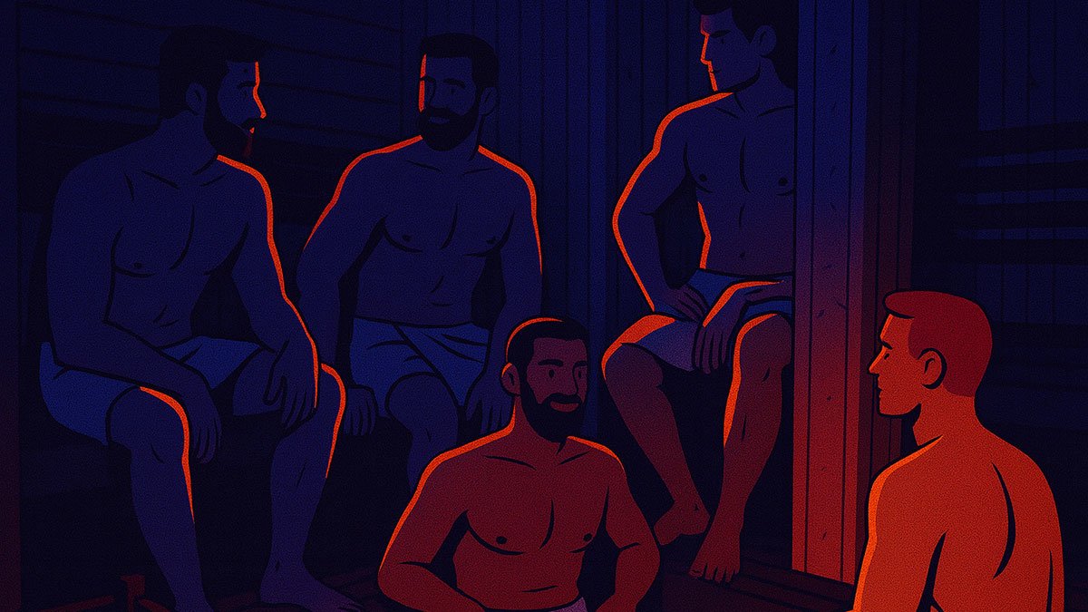 guys hanging around in gay sauna