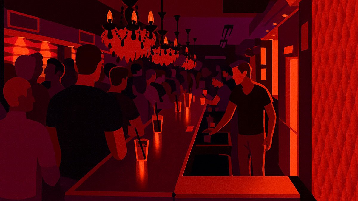 Queenz bar Sitges inside at the bar