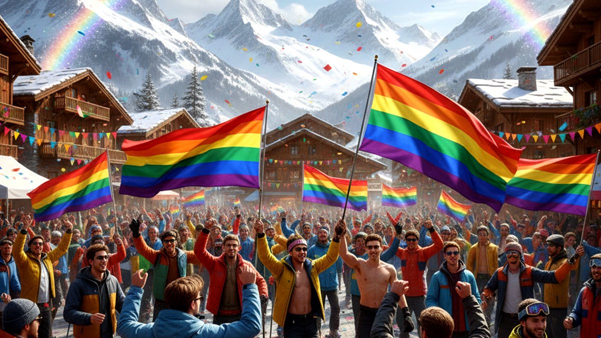 snowpride party in the mountains