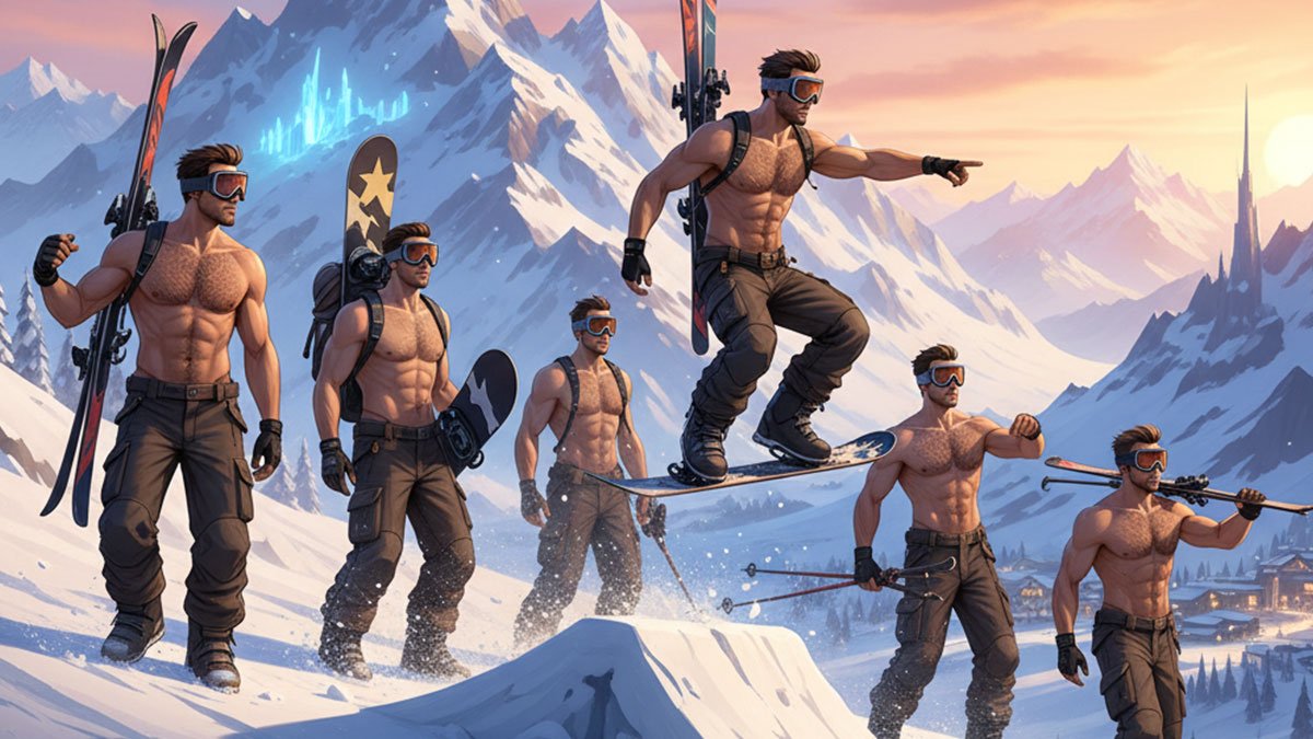 group of shirtless guys in the Alps