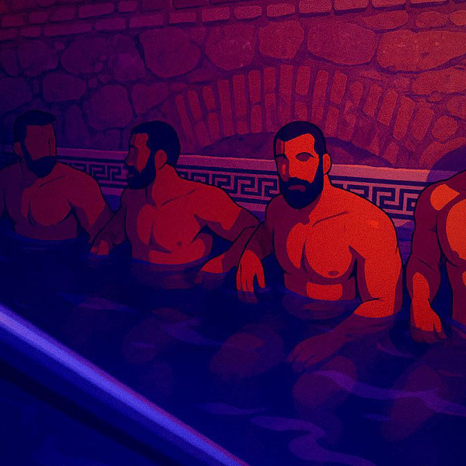 Apollion Gay Sauna Rome guys in pool