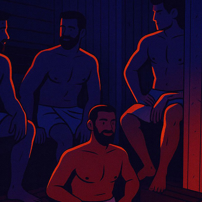 guys hanging around in gay sauna
