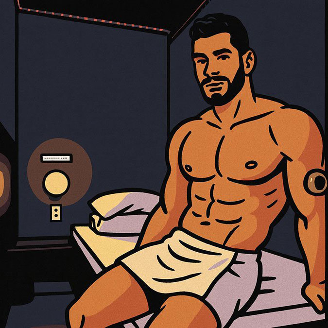 brazilian gay guy in sauna cabin