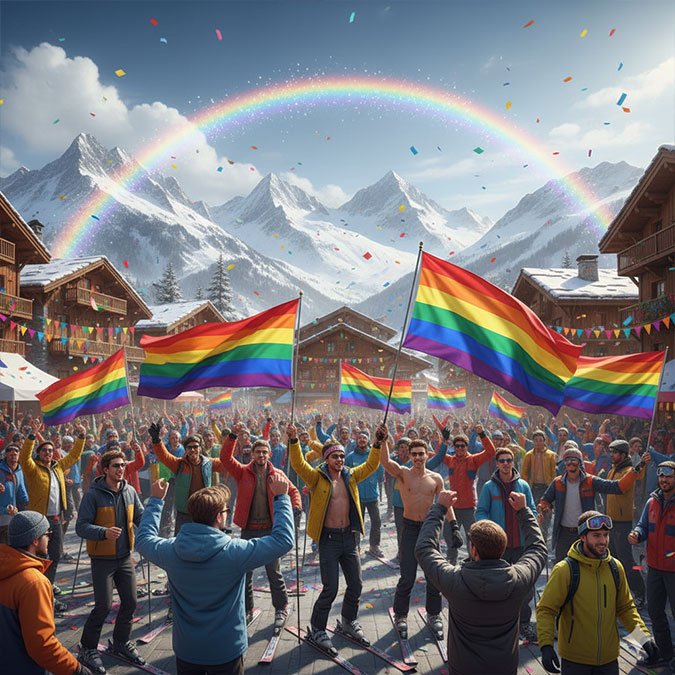 snowpride party in the mountains