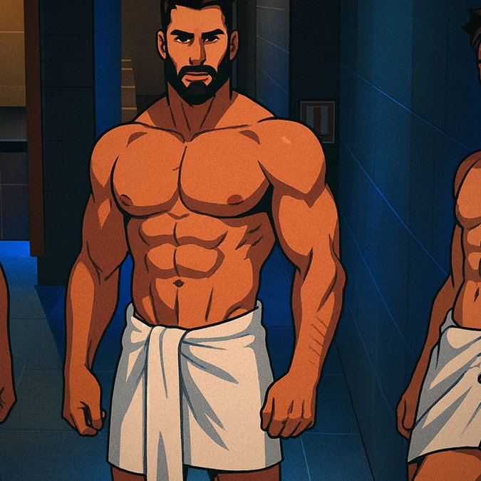 Guys in a gay sauna