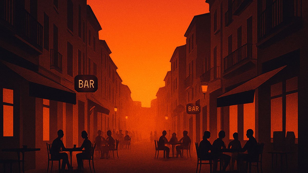 street with bars after sunset