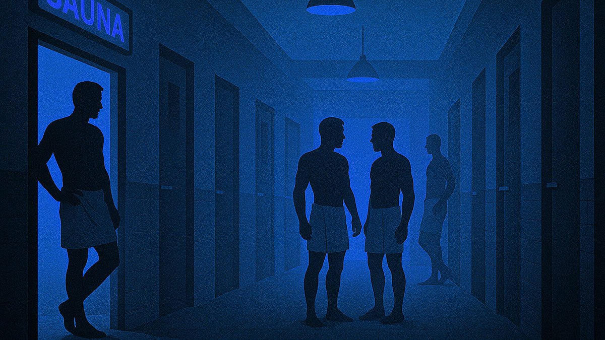gay sauna illustration with cabins