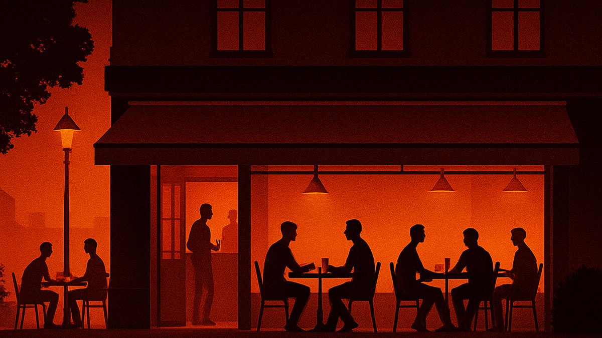 bar with terrace illustration at sunset